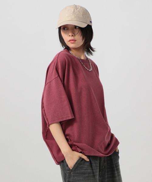 BAYFLOW（ベイフロー）の「フリンジコンビフェードＴ（Tシャツ/カットソー・レディース・チャコール/ベージュ/レッド・FREE）」の7枚目の写真