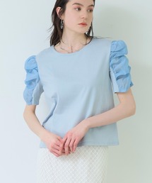 シアーギャザースリーブ切替Tシャツ