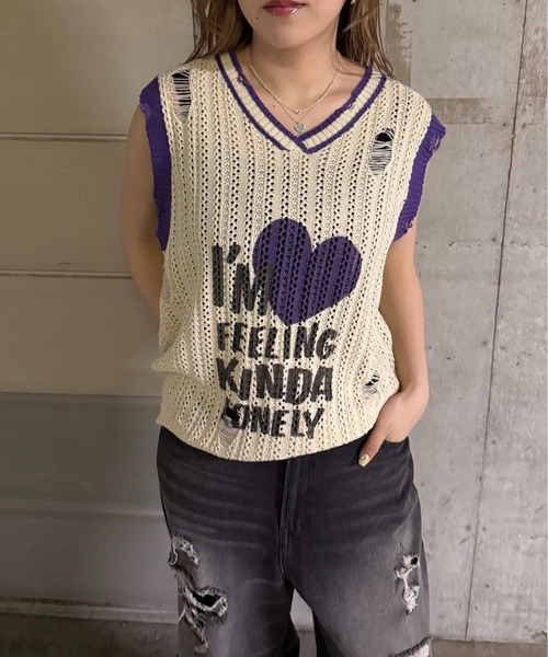 sedacle(セダクル)の「ハートロゴニットベスト(ベスト・レディース・パープル/レッド・SMALL/MEDIUM/LARGE)」の2枚目の写真