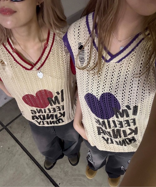 sedacle(セダクル)の「ハートロゴニットベスト(ベスト・レディース・パープル/レッド・SMALL/MEDIUM/LARGE)」の1枚目の写真
