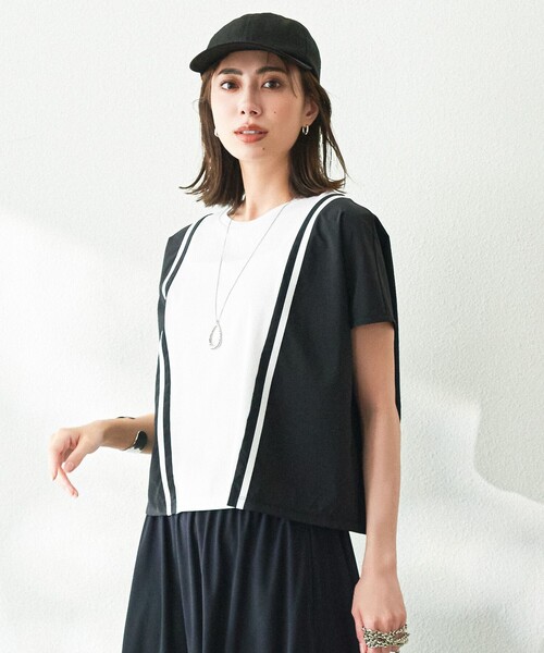 ICB(アイシービー)の「シルケットスムースコンビ バイカラーカットソー(Tシャツ/カットソー・レディース・グレー系7/ブルー系7/アイボリー系7・LARGE/X-LARGE)」の2枚目の写真