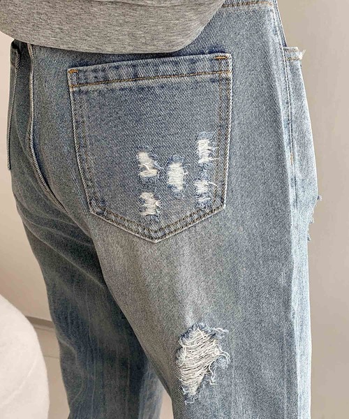 LOWO(ロワ)の「綿混ダメージ加工デニムパンツ(デニムパンツ・レディース・ブルー・L/M/S)」の7枚目の写真