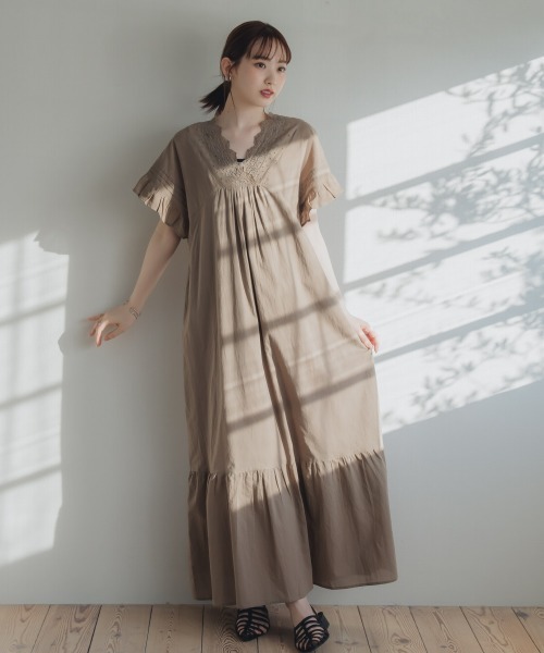 アパルトモン購入 ヴィタキン 18SS 刺繍マキシワンピース 綿100％ エスニック柄刺繍ワンピース ロングワンピース コットン