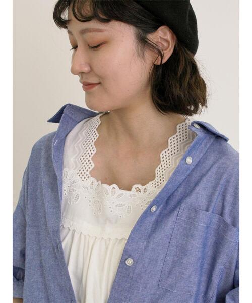 Samansa Mos2（サマンサ モスモス）の「【接触冷感】スクエアネックレースノースリーブ（Tシャツ/カットソー・レディース・グレー/オフホワイト/ブラック・F）」の2枚目の写真