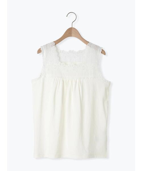 Samansa Mos2（サマンサ モスモス）の「【接触冷感】スクエアネックレースノースリーブ（Tシャツ/カットソー・レディース・グレー/オフホワイト/ブラック・F）」の12枚目の写真