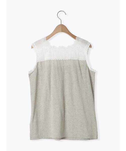 Samansa Mos2（サマンサ モスモス）の「【接触冷感】スクエアネックレースノースリーブ（Tシャツ/カットソー・レディース・グレー/オフホワイト/ブラック・F）」の11枚目の写真