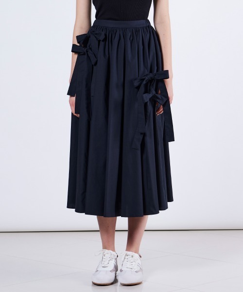 DOUBLE STANDARD CLOTHING（ダブルスタンダードクロージング）の「リボンタイプライタスカート（スカート・レディース・ネイビー/ダークブラウン・36/38）」の2枚目の写真