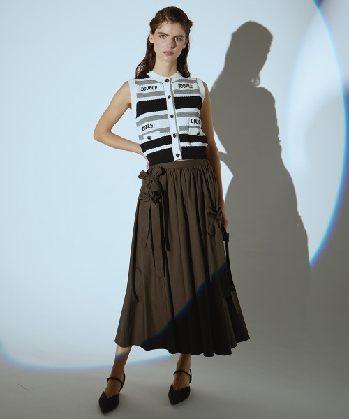 DOUBLE STANDARD CLOTHING（ダブルスタンダードクロージング）の「リボンタイプライタスカート（スカート・レディース・ネイビー/ダークブラウン・36/38）」の10枚目の写真