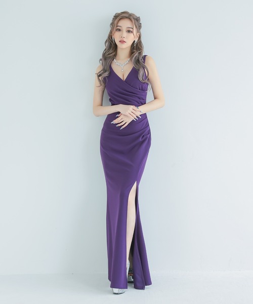 myMinette（マイミネット）の「[CLOSED] キャバドレス ロング ワンカラー ノースリーブ Vネック マーメイド スリットドレス（ドレス・レディース・ブラック/パープル・LARGE/X-LARGE/XX-LARGE/MEDIUM/SMALL）」の8枚目の写真