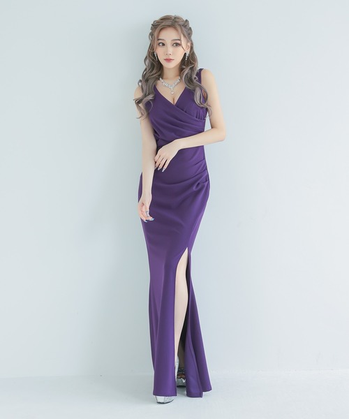 myMinette（マイミネット）の「[CLOSED] キャバドレス ロング ワンカラー ノースリーブ Vネック マーメイド スリットドレス（ドレス・レディース・ブラック/パープル・LARGE/X-LARGE/XX-LARGE/MEDIUM/SMALL）」の10枚目の写真