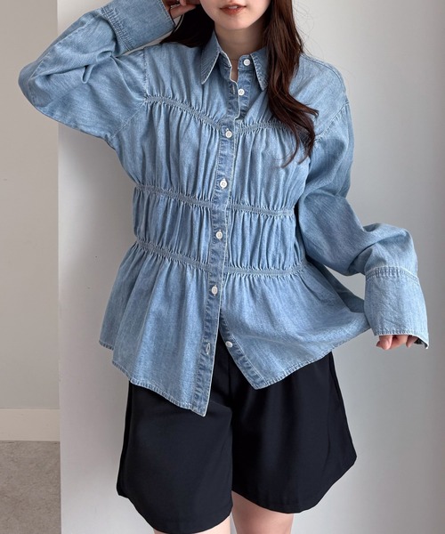 RANAN(ラナン)の「ビスチェデザインシャーリングシャツ(シャツ/ブラウス・レディース・アイボリー/ブルー/ネイビー・M/L/LL)」の1枚目の写真
