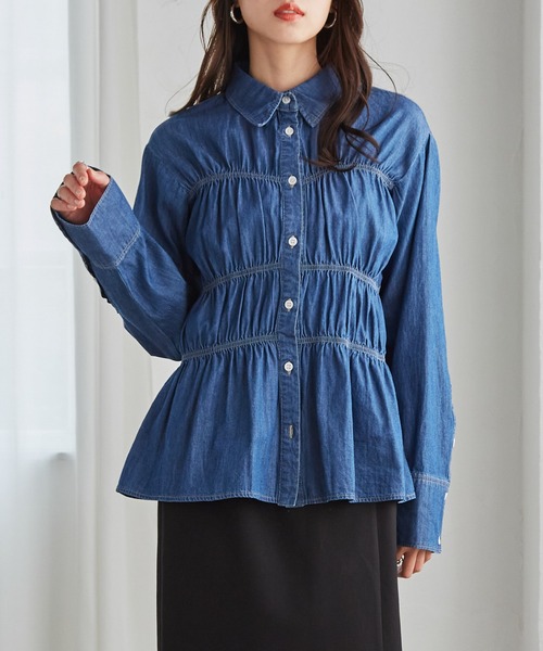 RANAN(ラナン)の「ビスチェデザインシャーリングシャツ(シャツ/ブラウス・レディース・アイボリー/ブルー/ネイビー・M/L/LL)」の4枚目の写真