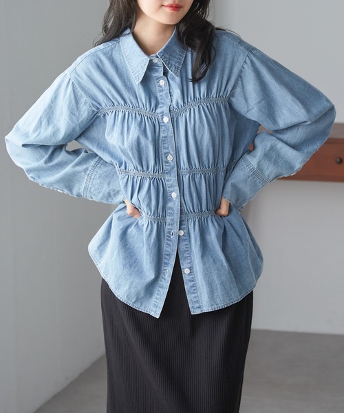 RANAN(ラナン)の「ビスチェデザインシャーリングシャツ(シャツ/ブラウス・レディース・アイボリー/ブルー/ネイビー・M/L/LL)」の8枚目の写真