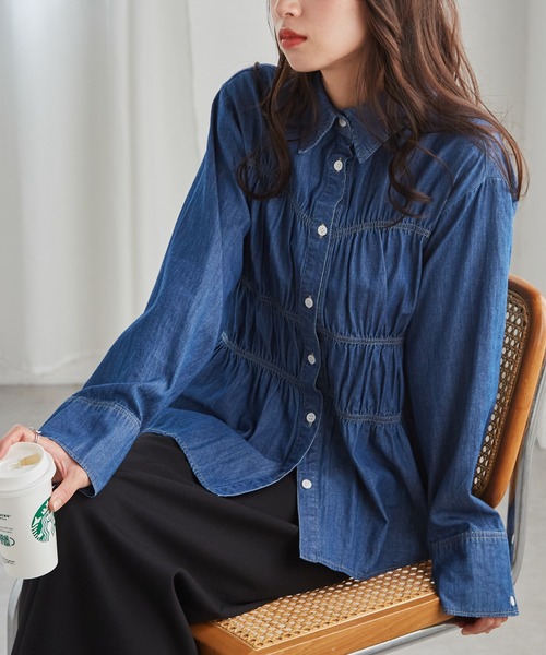 RANAN(ラナン)の「ビスチェデザインシャーリングシャツ(シャツ/ブラウス・レディース・アイボリー/ブルー/ネイビー・M/L/LL)」の13枚目の写真
