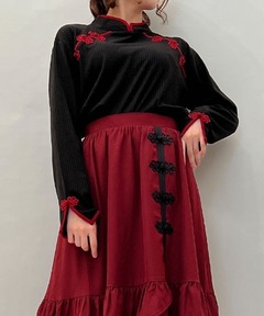 カネコイサオ　チャイナボタン チュニック丈マオカラー ピコブラウス KANEKO ISAO 未使用 カネコイサオ チャイナ ボタン スタンド