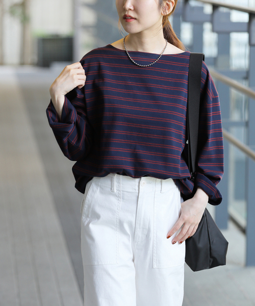 JOURNAL STANDARD relume（ジャーナルスタンダード　レリューム）の「バスクボーダープルオーバー（Tシャツ/カットソー・レディース・ネイビー/ダークブルー/ボルドー/アイボリー・FREE）」の3枚目の写真