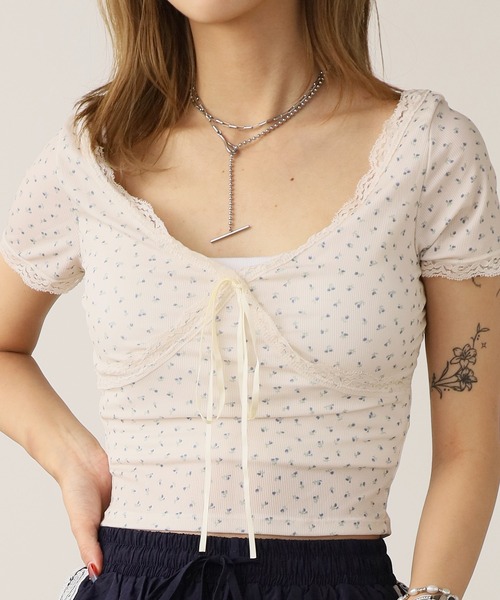 ROOPTOKYO（ループトウキョウ）の「Flower Design Cross Lace Top / フラワーデザイン クロスレーストップス（Tシャツ/カットソー・レディース・グレー/ホワイト/ブラック/アイボリー・FREE）」の13枚目の写真