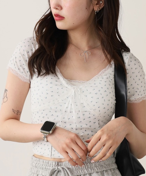 tシャツ Floral Lace Up T レディース Floral Lace Up T/フローラルレースアップTシャツ