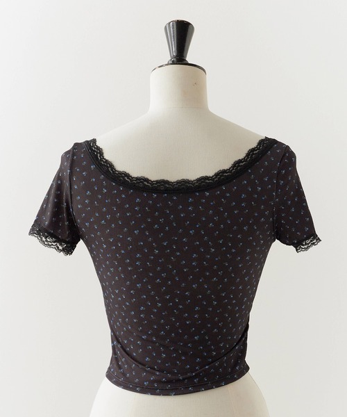 セール】Flower Design Cross Lace Top / フラワーデザイン