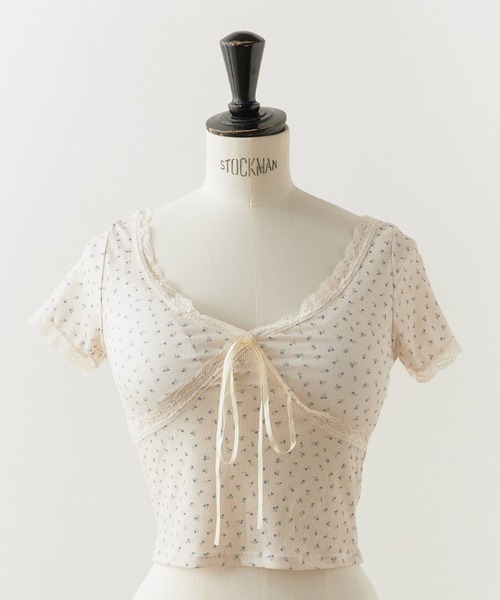 日本製/unitedtokyo レースフラワートップス セール】Flower Design Cross Lace Top / フラワーデザイン