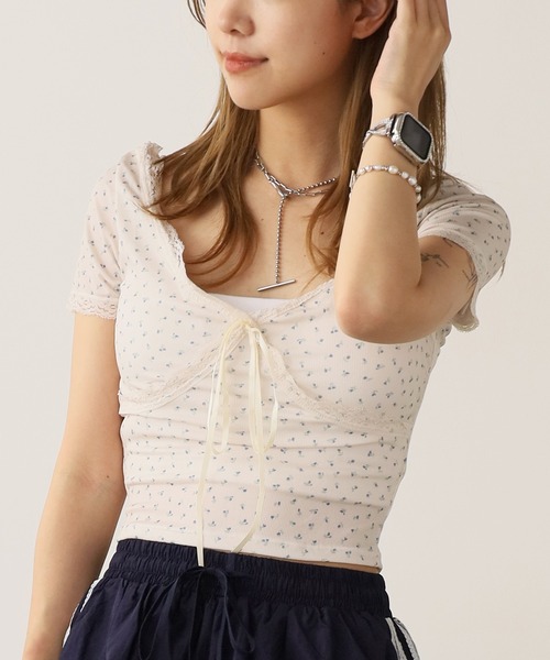 FLOWER LACE トップス LAGUA GEM | STUDS カップベアトップ (ベアトップ ) |SHEL'TTER