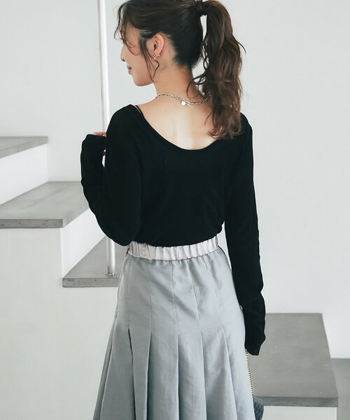 tシャツ 「KAZUMI監修カラーあり」フロッキーチュール前後２WAYカットソー レディース La boutique BonBon｜【KAZUMI監修カラーあり】フロッキー