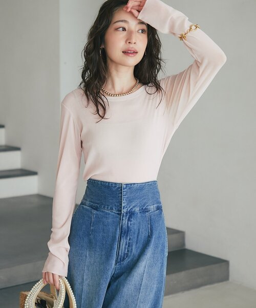 tシャツ 「KAZUMI監修カラーあり」フロッキーチュール前後２WAYカットソー レディース La boutique BonBon｜【KAZUMI監修カラーあり】フロッキー