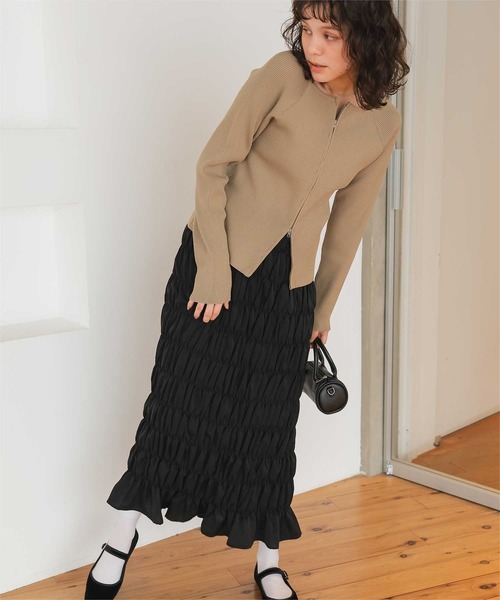 titivate（ティティベイト）の「シャーリングIラインスカート（スカート・レディース・アイボリー/ブラック/ブラック系その他・S/L/M）」の2枚目の写真