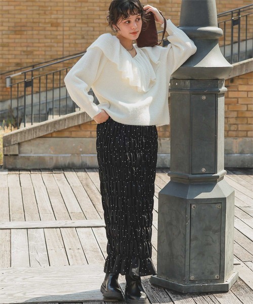 titivate（ティティベイト）の「シャーリングIラインスカート（スカート・レディース・アイボリー/ブラック/ブラック系その他・S/L/M）」の10枚目の写真