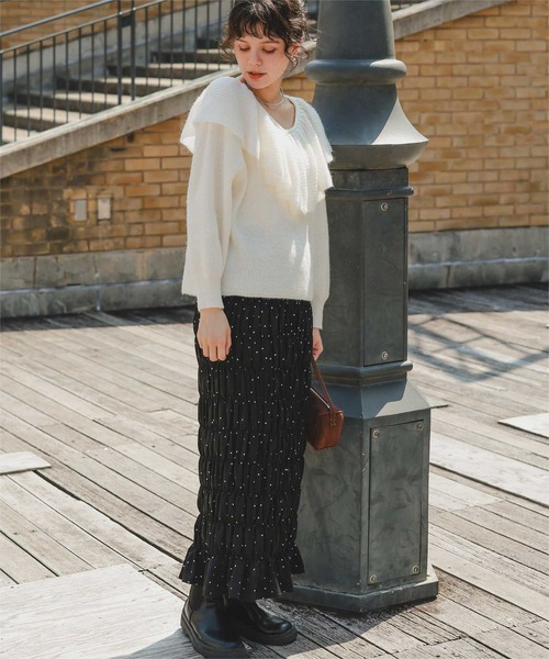 titivate（ティティベイト）の「シャーリングIラインスカート（スカート・レディース・アイボリー/ブラック/ブラック系その他・S/L/M）」の12枚目の写真