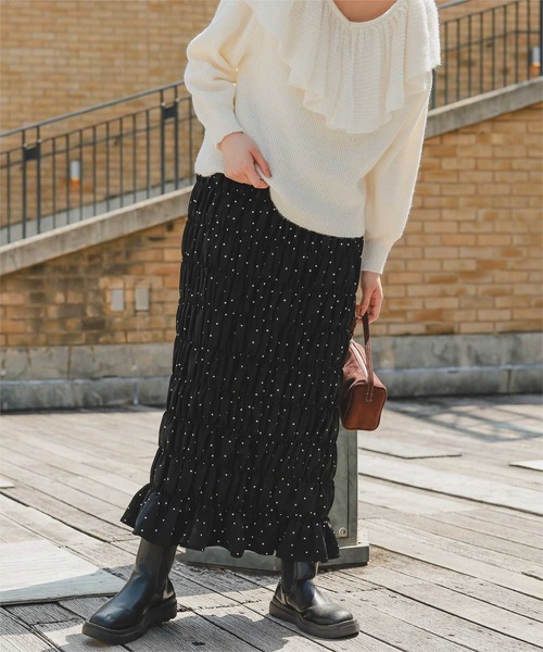 titivate（ティティベイト）の「シャーリングIラインスカート（スカート・レディース・アイボリー/ブラック/ブラック系その他・S/L/M）」の13枚目の写真