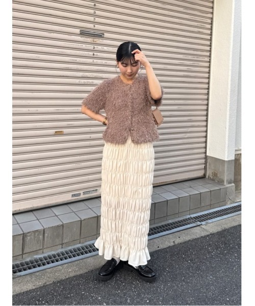 titivate（ティティベイト）の「シャーリングIラインスカート（スカート・レディース・アイボリー/ブラック/ブラック系その他・S/L/M）」の5枚目の写真