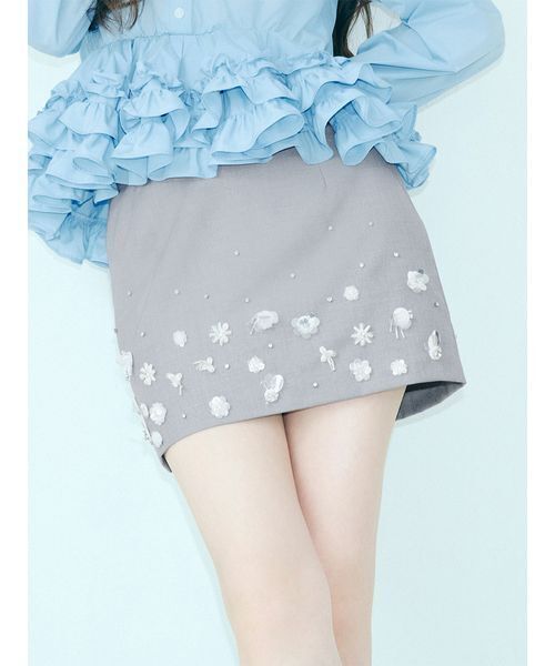 セール】[L.B CANDY STOCK]フラワービジューミニスカート（スカート