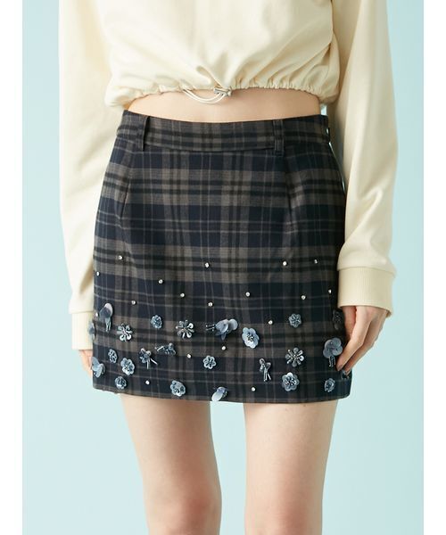 L.B CANDY STOCK]フラワービジューミニスカート（スカート