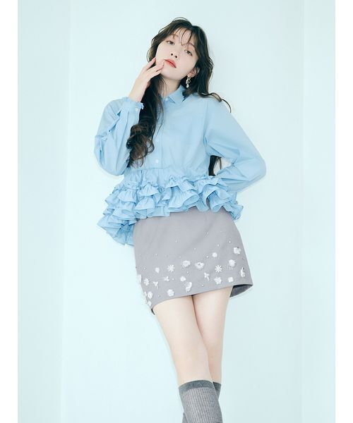 [L.B CANDY STOCK]フラワービジューミニスカート LILY BROWN（リリーブラウン）の「[L.B CANDY STOCK]フラワービジュー