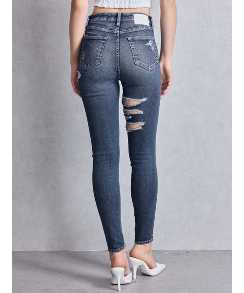 GYDA(ジェイダ)の「ミドルウエストSIDE CUT INNER DAMAGEスキニーデニムパンツ(デニムパンツ・レディース・ライトブルー/ブルー・MEDIUM/X-SMALL/SMALL)」の3枚目の写真