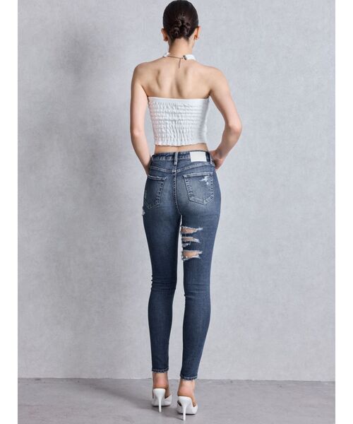 GYDA(ジェイダ)の「ミドルウエストSIDE CUT INNER DAMAGEスキニーデニムパンツ(デニムパンツ・レディース・ライトブルー/ブルー・MEDIUM/X-SMALL/SMALL)」の5枚目の写真