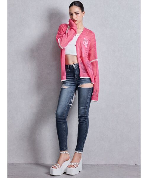 GYDA(ジェイダ)の「ミドルウエストSIDE CUT INNER DAMAGEスキニーデニムパンツ(デニムパンツ・レディース・ライトブルー/ブルー・MEDIUM/X-SMALL/SMALL)」の6枚目の写真