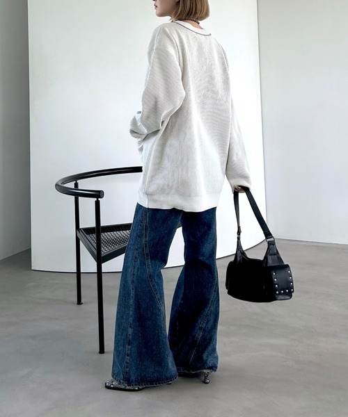 PAGEBOY（ページボーイ）の「ライトモールストライプリブVカーディガン（カーディガン/ボレロ・レディース・オフホワイト/ブラック/ブラウン/レッド系その他・FREE）」の7枚目の写真