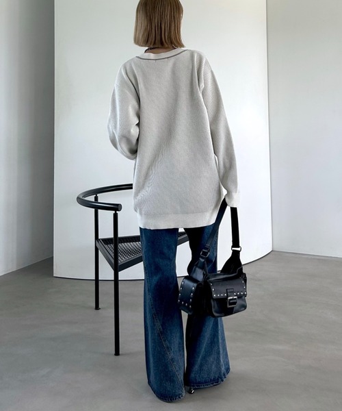 PAGEBOY（ページボーイ）の「ライトモールストライプリブVカーディガン（カーディガン/ボレロ・レディース・オフホワイト/ブラック/ブラウン/レッド系その他・FREE）」の8枚目の写真