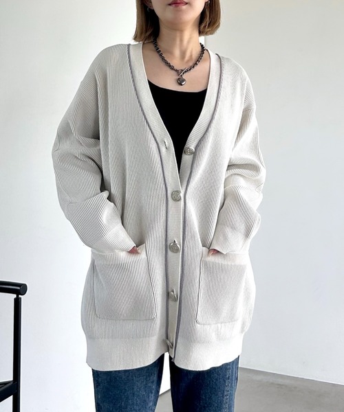 PAGEBOY（ページボーイ）の「ライトモールストライプリブVカーディガン（カーディガン/ボレロ・レディース・オフホワイト/ブラック/ブラウン/レッド系その他・FREE）」の9枚目の写真