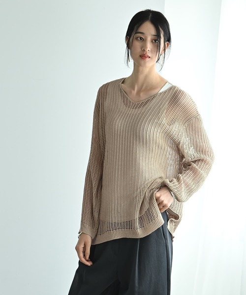 STYLE DELI(スタイルデリ)の「【BLK001】エアリーシルエットのメッシュニット(ニット/セーター・レディース・アイボリー/ベージュ・FREE)」の2枚目の写真