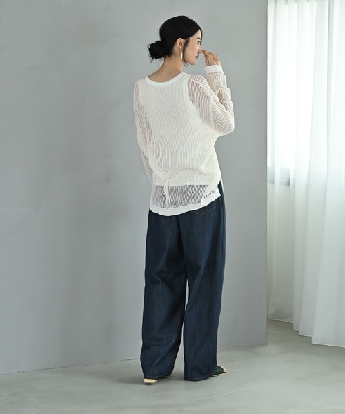 STYLE DELI(スタイルデリ)の「【BLK001】エアリーシルエットのメッシュニット(ニット/セーター・レディース・アイボリー/ベージュ・FREE)」の4枚目の写真