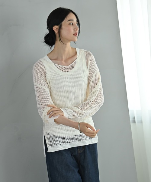 STYLE DELI(スタイルデリ)の「【BLK001】エアリーシルエットのメッシュニット(ニット/セーター・レディース・アイボリー/ベージュ・FREE)」の5枚目の写真