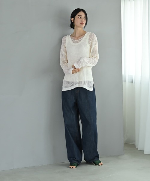 STYLE DELI(スタイルデリ)の「【BLK001】エアリーシルエットのメッシュニット(ニット/セーター・レディース・アイボリー/ベージュ・FREE)」の6枚目の写真