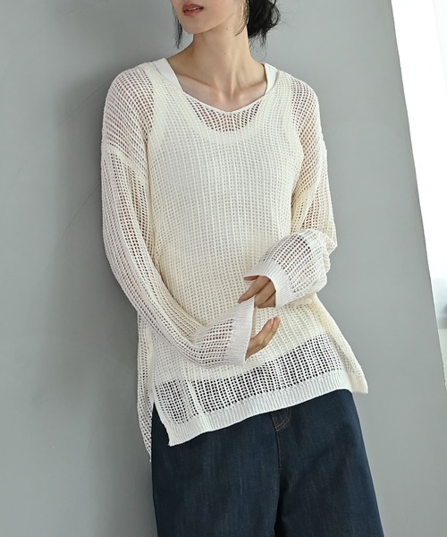 STYLE DELI(スタイルデリ)の「【BLK001】エアリーシルエットのメッシュニット(ニット/セーター・レディース・アイボリー/ベージュ・FREE)」の9枚目の写真