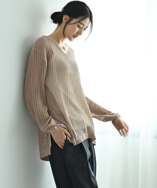 STYLE DELI(スタイルデリ)の「【BLK001】エアリーシルエットのメッシュニット(ニット/セーター・レディース・アイボリー/ベージュ・FREE)」の10枚目の写真