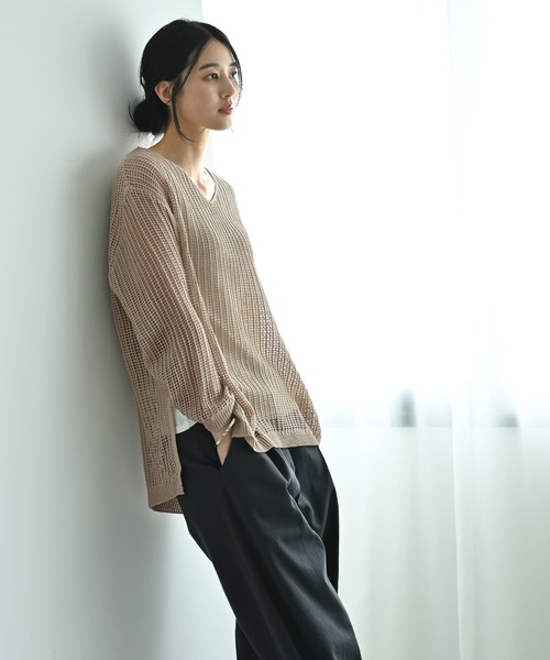 STYLE DELI(スタイルデリ)の「【BLK001】エアリーシルエットのメッシュニット(ニット/セーター・レディース・アイボリー/ベージュ・FREE)」の16枚目の写真