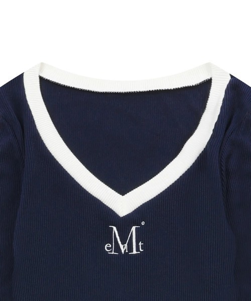 MUCENT（ムセント）の「◇MUCENT◇ブランド直輸入正規品/バインディング トラック ライン Vネック T BINDING TRACK LINE V-NECK T（Tシャツ/カットソー・レディース・ネイビー/ブラック・FREE）」の5枚目の写真