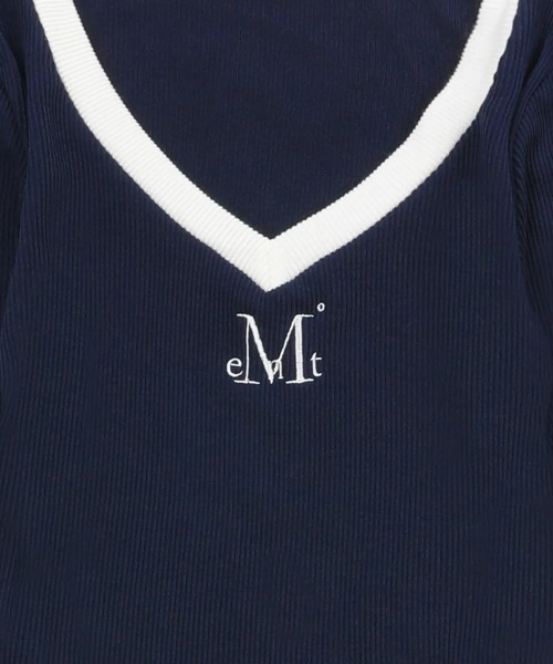 MUCENT（ムセント）の「◇MUCENT◇ブランド直輸入正規品/バインディング トラック ライン Vネック T BINDING TRACK LINE V-NECK T（Tシャツ/カットソー・レディース・ネイビー/ブラック・FREE）」の8枚目の写真